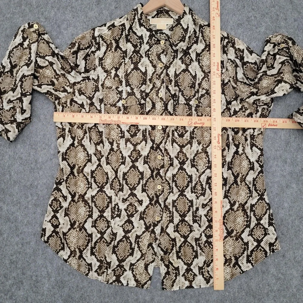 Michael Michael Kors Shirt Womens 1X Brown Black‎ Snake Print Button Front Plus